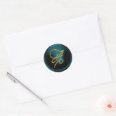ALLE BEGINLETTERS Gouden Script Monogram Teal Blau Ronde Sticker (Envelop)
