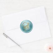 ALLE BEGINLETTERS Gouden Script Monogram Zachte Bl Ronde Sticker (Envelop)