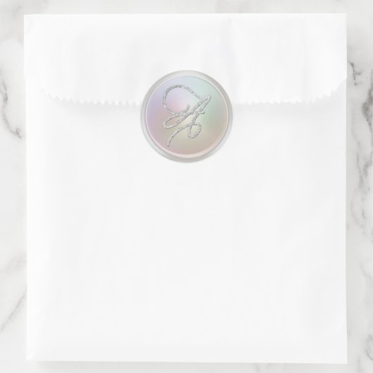 ALLE BEGINLETTERS Zilver Schrift Monogram Parelgri Ronde Sticker (Tas)