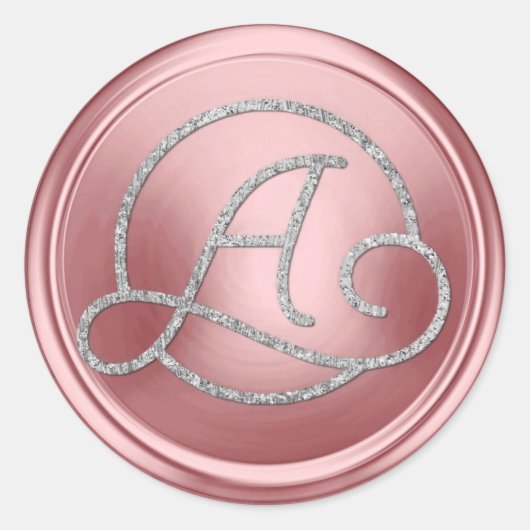 ALLE BEGINLETTERS Zilveren Cirkel Monogram Roze Ronde Sticker (Voorkant)