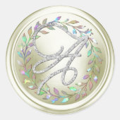 ALLE BEGINLETTERS Zilveren Script Monogram Off Whi Ronde Sticker (Voorkant)