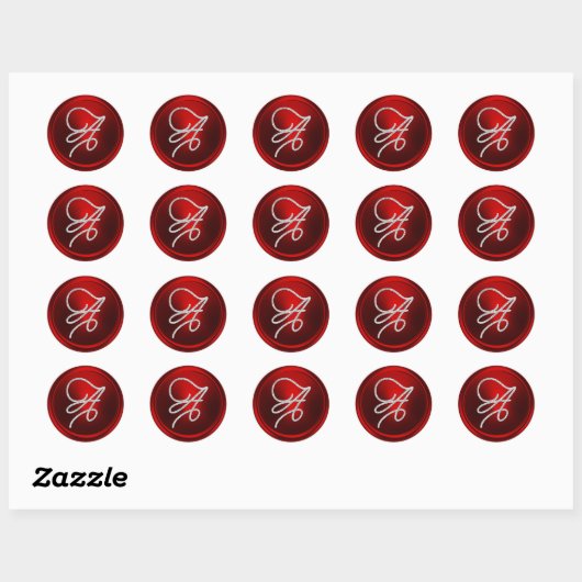 ALLE BEGINLETTERS Zilveren Script Monogram Rood Ronde Sticker (Vel)