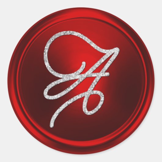 ALLE BEGINLETTERS Zilveren Script Monogram Rood Ronde Sticker (Voorkant)
