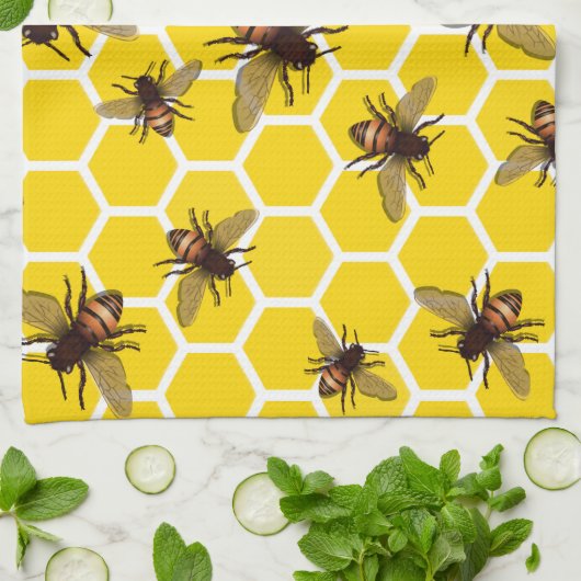 Alle bijen op Honeycomb Kitchen Towel Theedoek (Gevouwen)