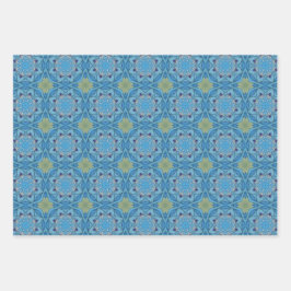 Alle Blauwe Naadloze Etnische Patroon Set 1 Inpakpapier Vel