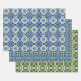 Alle Blauwe Naadloze Etnische Patroon Set 6 Inpakpapier Vel