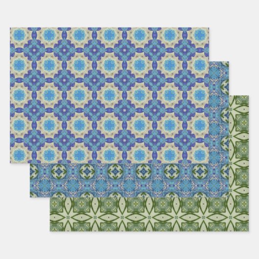 Alle Blauwe Naadloze Etnische Patroon Set 6 Inpakpapier Vel (Set)