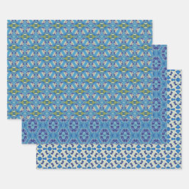 Alle Blauwe Naadloze Etnische Patroon Set 7 Inpakpapier Vel