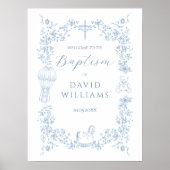 Alle Blauwe Toile Boy Doop Elegant Welkom Poster (Voorkant)