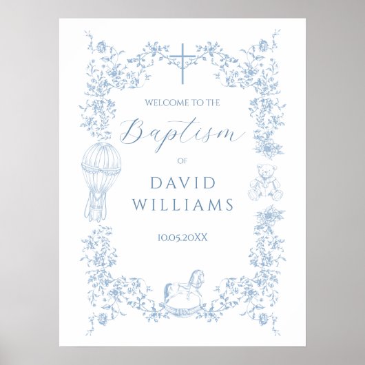 Alle Blauwe Toile Boy Doop Elegant Welkom Poster (Voorkant)