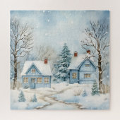 Alle Blauwe Winter Scene Oude Cabin Nostalgic Legpuzzel (Horizontaal)