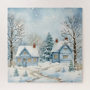 Alle Blauwe Winter Scene Oude Cabin Nostalgic Legpuzzel
