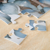 Alle Blauwe Winter Scene Vogel Oude Cabin Bloesems Legpuzzel (Zijkant)