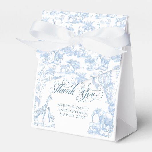 Alle Blue Toile Safari Animal Baby Shower Bedankdoosjes (Voorkant Zijde)