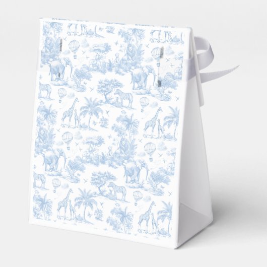 Alle Blue Toile Safari Animal Baby Shower Bedankdoosjes (Achterkant)