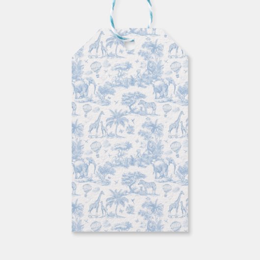 Alle Blue Toile Safari Animal Baby Shower Cadeaulabel (Achterkant)