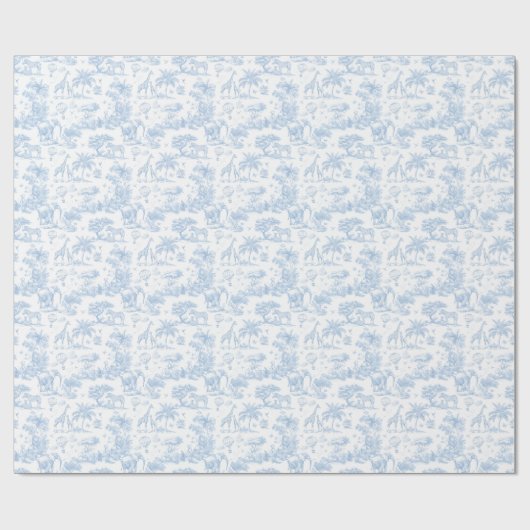 Alle Blue Toile Safari Animal Baby Shower Cadeaupapier (Vlak)