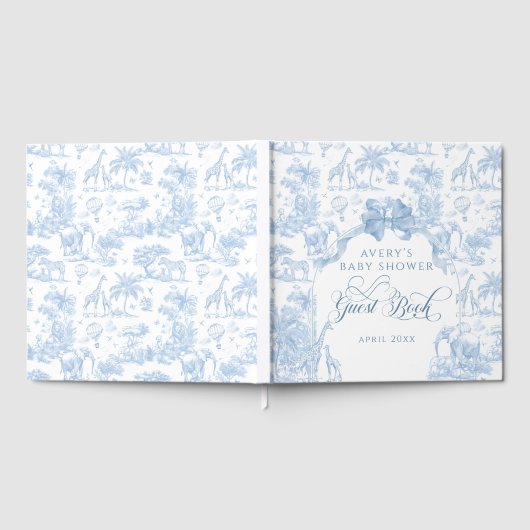 Alle Blue Toile Safari Animal Baby Shower Gastenboek (Volledig)