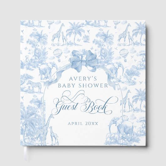 Alle Blue Toile Safari Animal Baby Shower Gastenboek (Voorkant)
