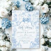 Alle Blue Toile Safari Animal Baby Shower Kaart