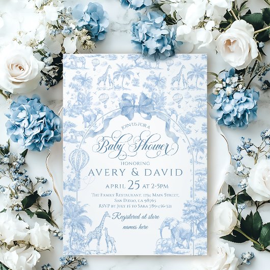 Alle Blue Toile Safari Animal Baby Shower Kaart