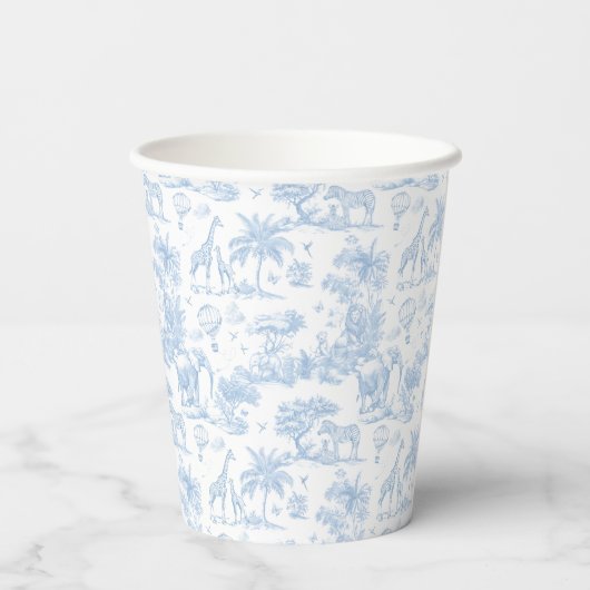 Alle Blue Toile Safari Animal Baby Shower Papieren Bekers (Achterkant)