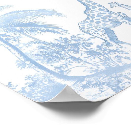 Alle Blue Toile Safari Animal Baby Shower Poster (Hoek)