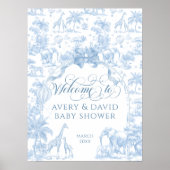 Alle Blue Toile Safari Animal Baby Shower Poster (Voorkant)