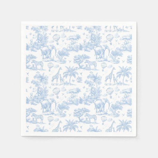 Alle Blue Toile Safari Animal Baby Shower Servet (Voorkant)