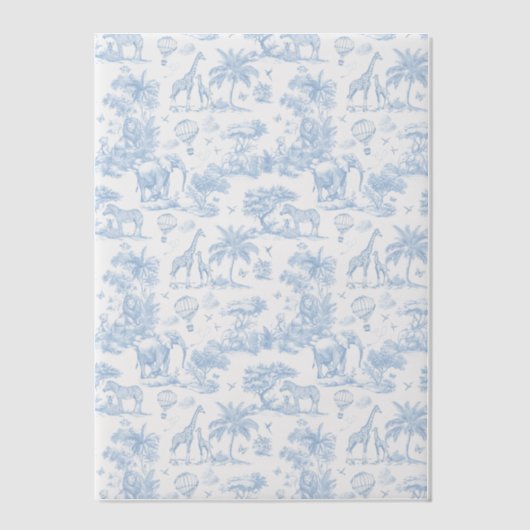 Alle Blue Toile Safari Animal Baby Shower Vellum Uitnodigingen (Voorkant)