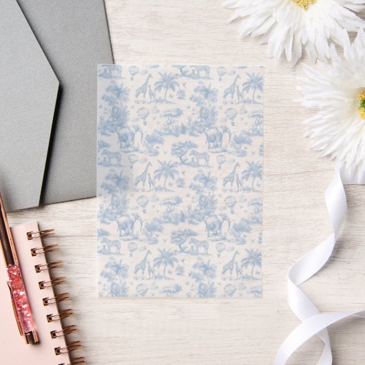 Alle Blue Toile Safari Animal Baby Shower Vellum Uitnodigingen (Huwelijk)