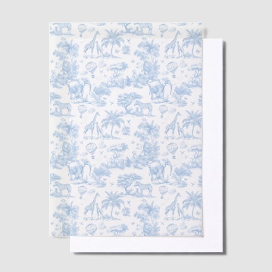 Alle Blue Toile Safari Animal Baby Shower Vellum Uitnodigingen (Offset)