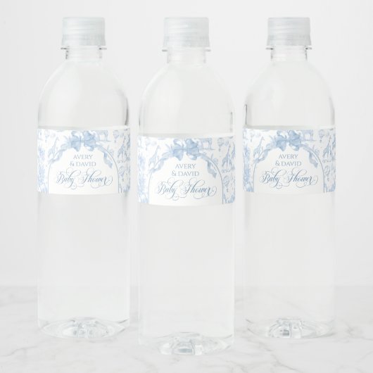 Alle Blue Toile Safari Animal Baby Shower Waterfles Etiket (Flessen)