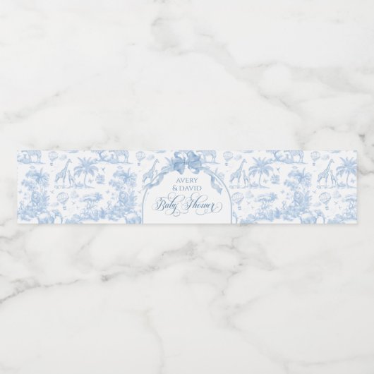 Alle Blue Toile Safari Animal Baby Shower Waterfles Etiket (Enkel label)