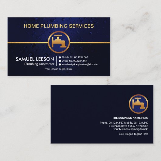 Alle Blue Water Drop Gold Faucet Plug Service Visitekaartje (Voorkant / Achterkant)