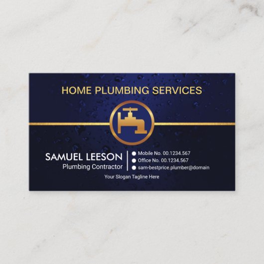 Alle Blue Water Drop Gold Faucet Plug Service Visitekaartje (Voorkant)