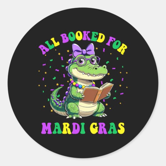 Alle boeken voor Mardi Gras Crocodile Reading Book Ronde Sticker (Voorkant)