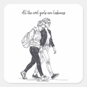 Alle coole meisjes zijn lesbische lijnkunst vierkante sticker