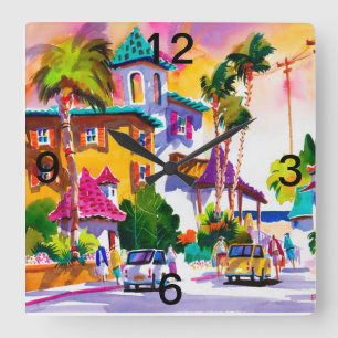 ALLE DAG HAPPY UUR WALL CLOCK VIERKANTE KLOK