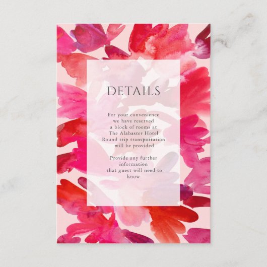 Alle details van de Liefde Waterverf Roze Rood Wed Informatiekaartje (Voorkant)