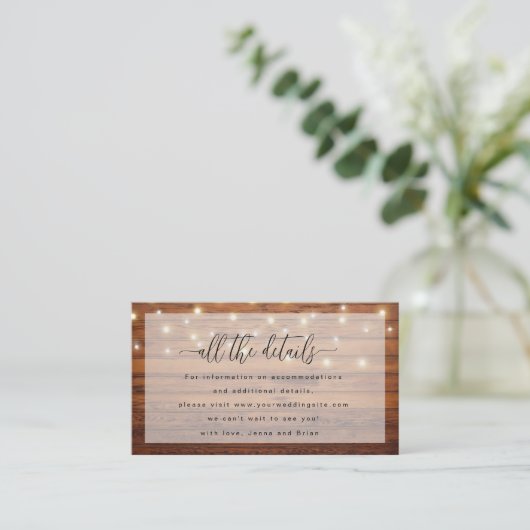 Alle details van de Rustic Wedding Enclosure Card Informatiekaartje (Staand voorkant)