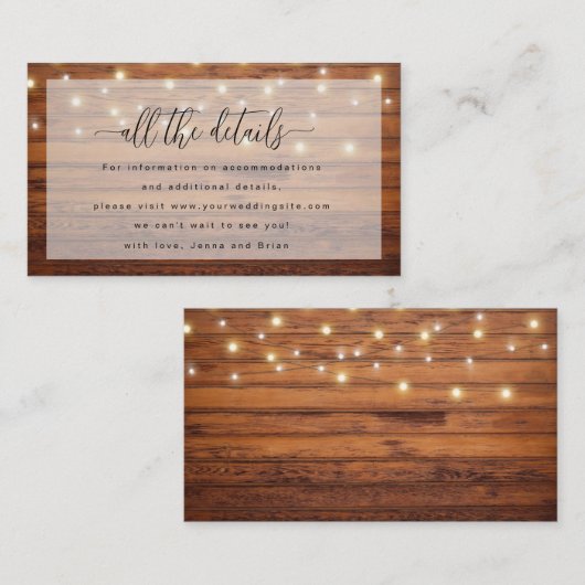 Alle details van de Rustic Wedding Enclosure Card Informatiekaartje (Voorkant / Achterkant)