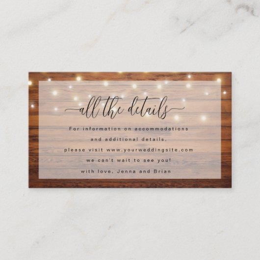 Alle details van de Rustic Wedding Enclosure Card Informatiekaartje
