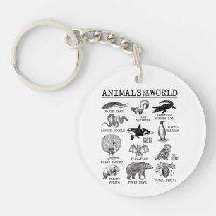 Alle Dieren van de Wereld Vintage Grappig Dieren M Sleutelhanger