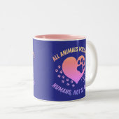 Alle dieren verwelkomd, mensen niet zo veel tweekleurige koffiemok (Voorkant rechts)