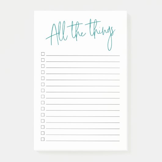Alle dingen Blauwgroen met checkboxes en lijnen Post-it® Notes (Voorkant)