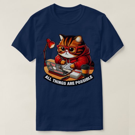 Alle dingen zijn mogelijk Chubby Tabby Cat Laptop  T-shirt (Design voorkant)