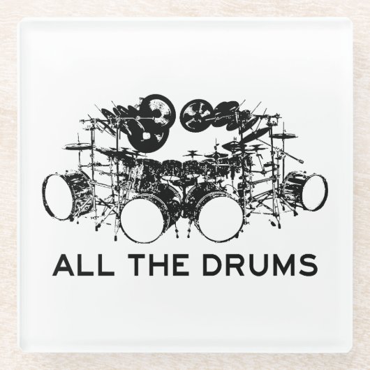 Alle drums Drummer Glazen Onderzetter (Voorkant)