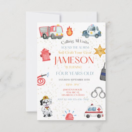 Alle eenheden bellen Verjaardag uitnodiging (Voorkant)