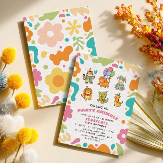 Alle Feestbeesten Komen Florale Kids 1e Verjaardag Kaart